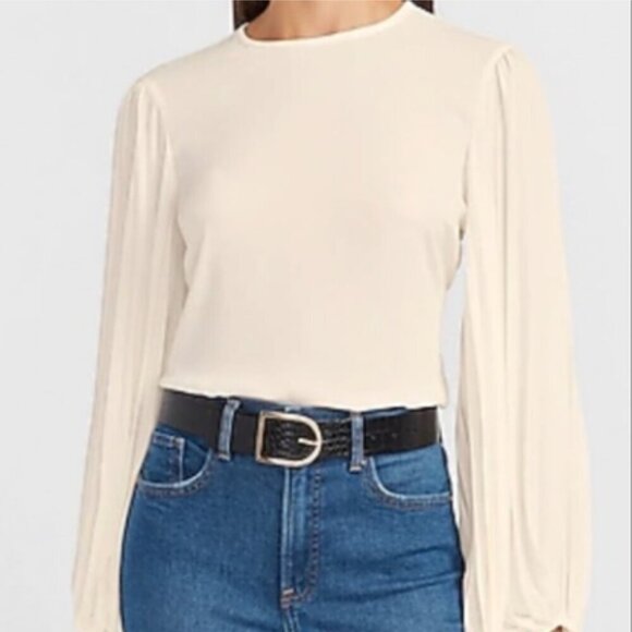 Express Pleated Balloon Sleeve Top - Ivory - Size M - Picture 2 of 5